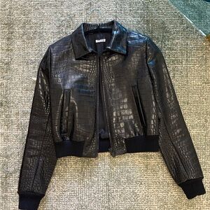 Miu Miu Black Croc-Embossed Leather Jacket